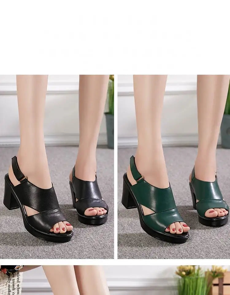 Genuine Leather Women’s Platform Sandals Thick Sole High Heels Summer Shoes