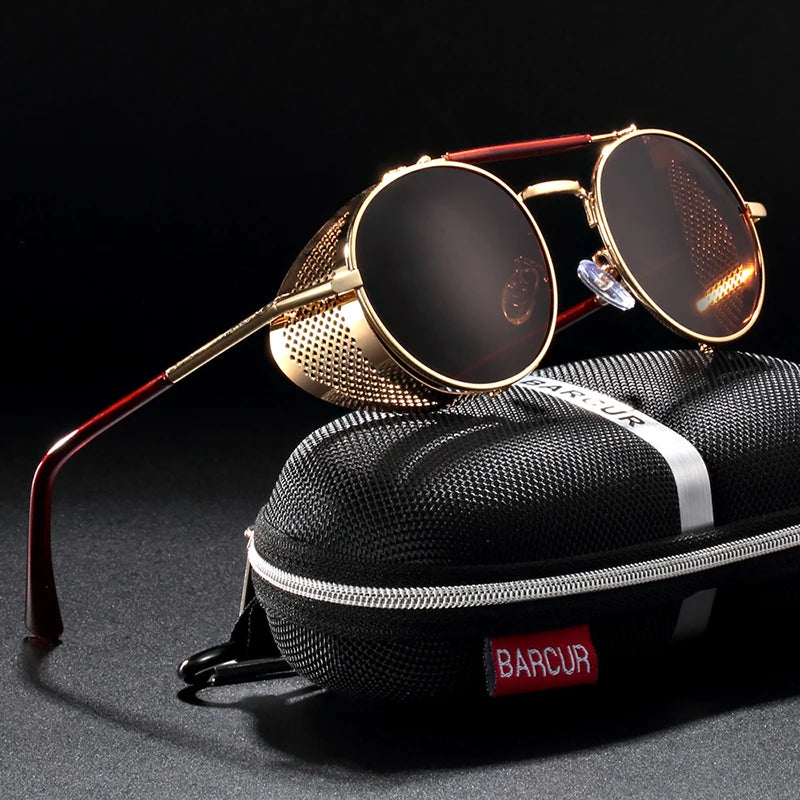 BARCUR Vintage Retro Round Polarized Steampunk Sunglasses Men Sun Glasses For Women Style UV400 Protection
