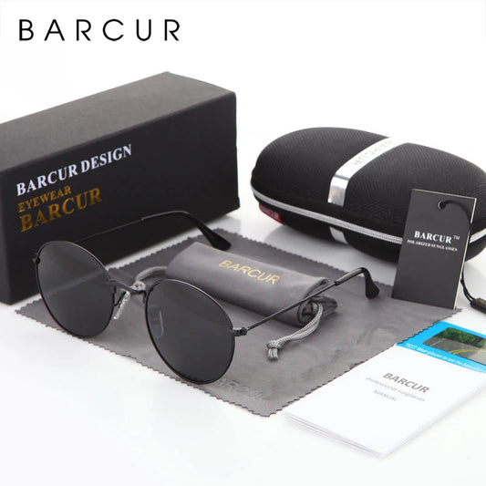 BARCUR Round Sunglasses Men/Women Colorful Reflective Coating Polarized Sun Glasses with Box free