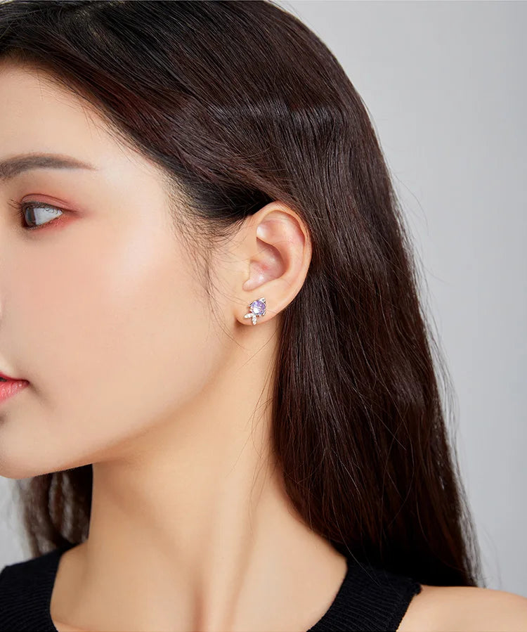 Bamoer 925 Sterling Silver Purple Fish Jewelry Set Happy Tropical Litte Fish Earrings Necklace for Women Fashion Jewelry SCE1028