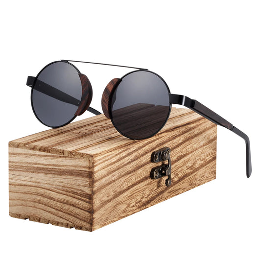 BARCUR Rouond Sunglasses Wood Polarized Sun glasses for Women Men With Original Package