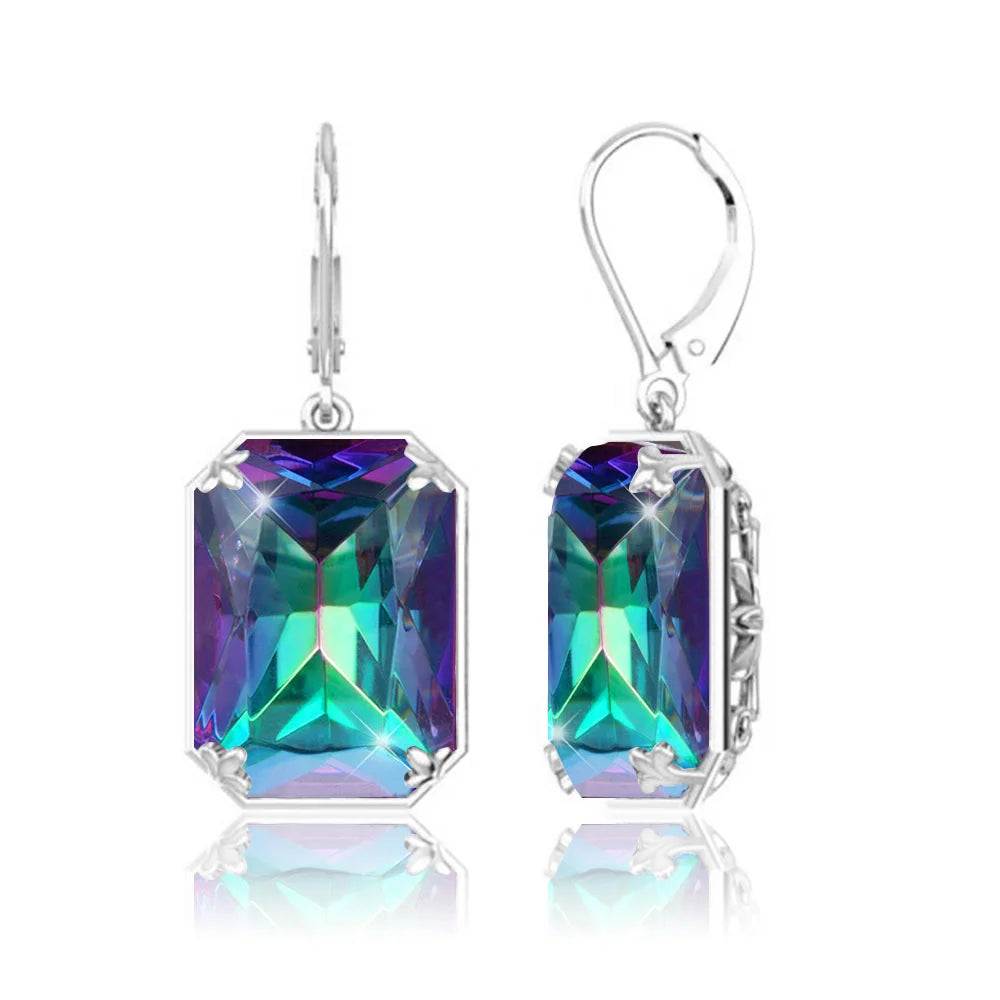 Szjinao 925 Sterling Sliver Women Earrings Vintage Aquamarine Gemstone Wedding Party Drop Earring Handmade Designer Jewelry