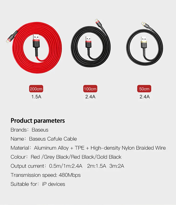 كابل USB من Baseus لأجهزة iPhone 12 11 Pro Max 8 X XR كابل شحن سريع لأجهزة iPhone كابل مزامنة بيانات USB كابل شاحن الهاتف سلك سلك