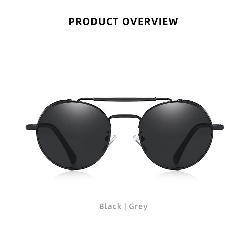 BARCUR Vintage Retro Round Polarized Steampunk Sunglasses Men Sun Glasses For Women Style UV400 Protection