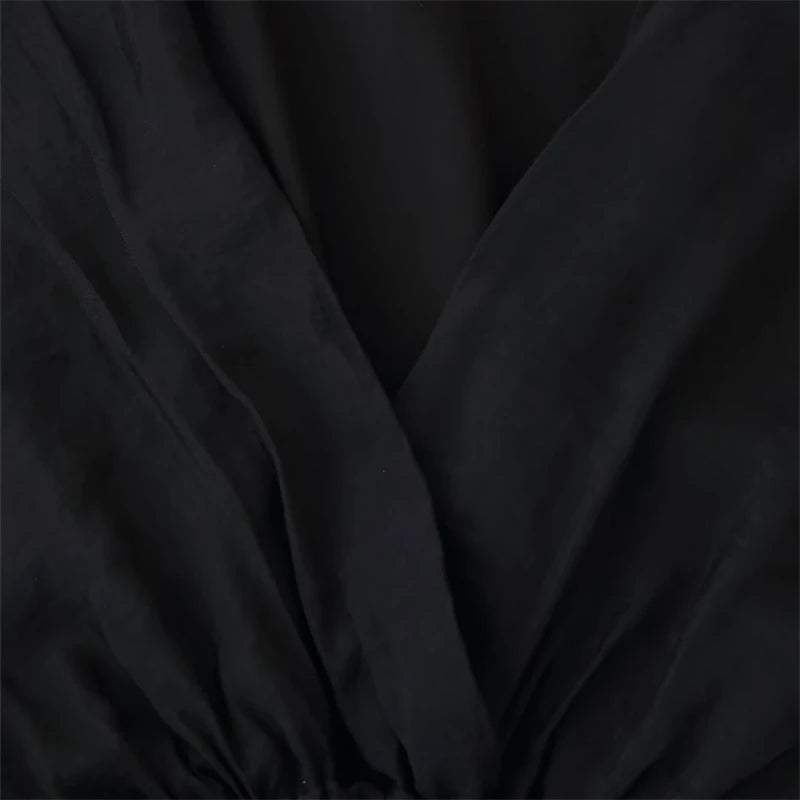TAOP&ZA 2025 Summer New Women's Clothing Temperament Simple Fashion V-neck Short-sleeved Ruffled Dress Long Skirt 6882