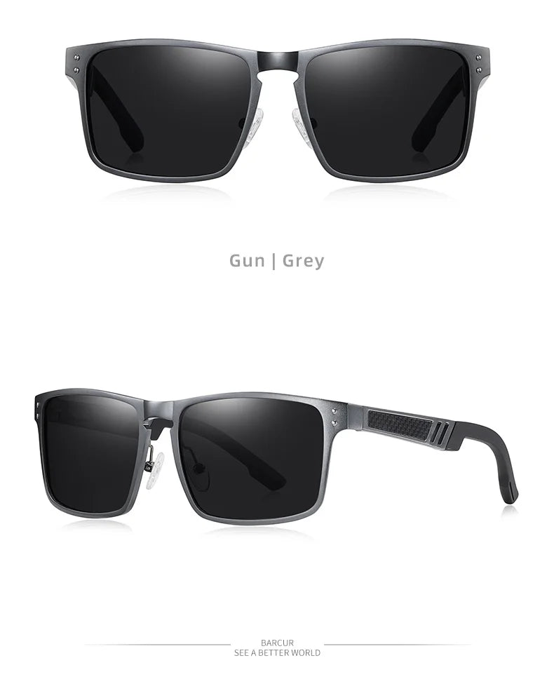 BARCUR Vintage Aluminium Magnesium Square Sunglasses Men Polarized Shades Women Sun Glasses For Men Sport Eyewear Oculos De Sol