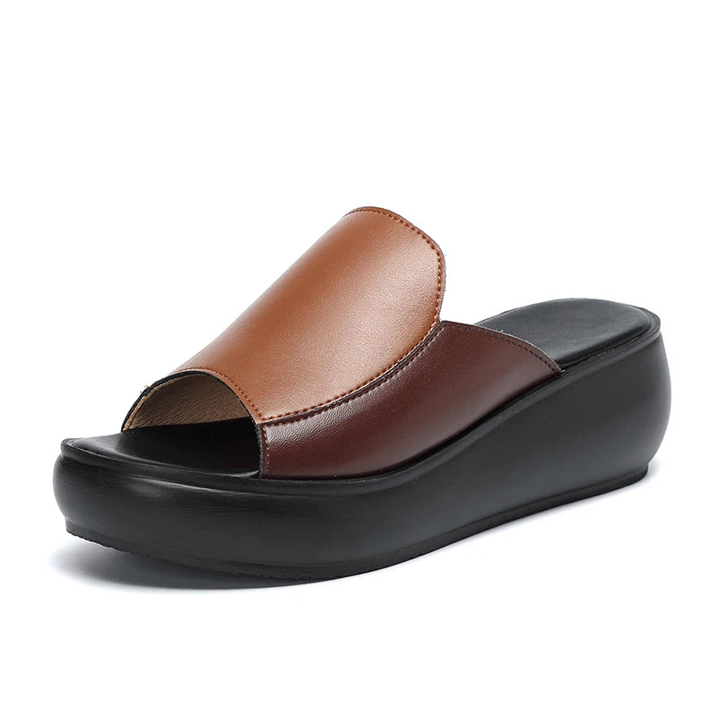 GrabliWorld Women’s Genuine Leather Platform Flip Flops – Summer 2025