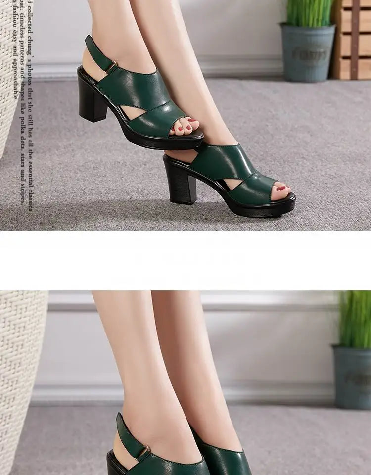 Genuine Leather Women’s Platform Sandals Thick Sole High Heels Summer Shoes