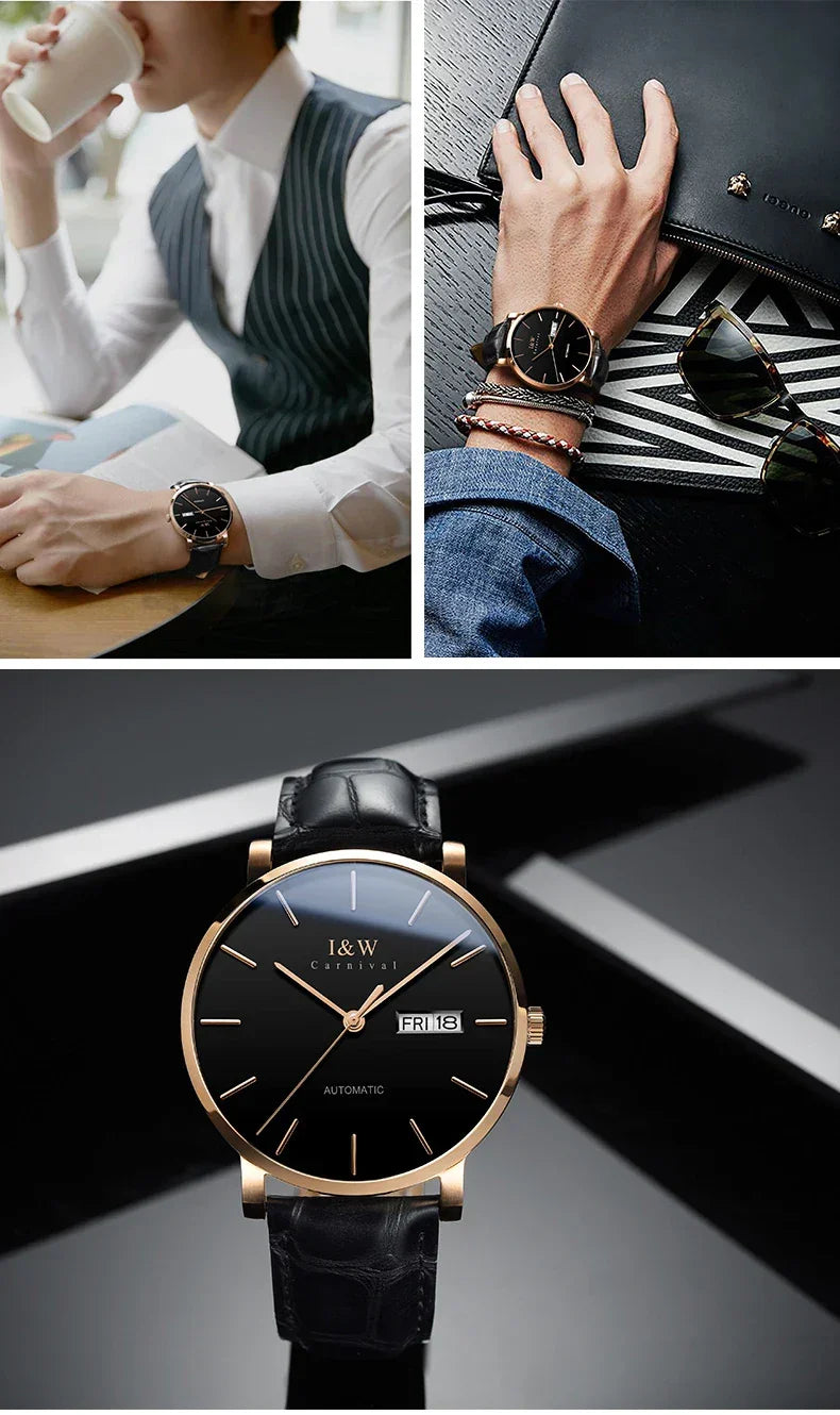 Montre Homme Switzerland I&W Luxury Gold Automatic Watch 24 Jewels NH36 Watch Men Calendar Sapphire Mechanical Watches Mens 2020
