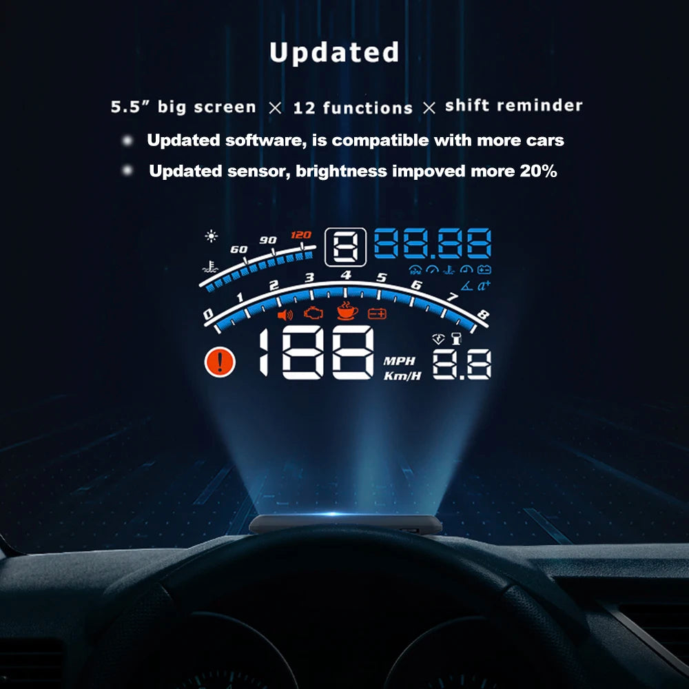 Head-Up Display Vjoycar V41 5.5" MPH/KMH OBDII  – Digital Speedometer, RPM, Water Temp & More