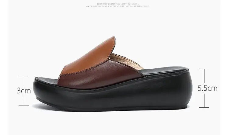 GrabliWorld Women’s Genuine Leather Platform Flip Flops – Summer 2025