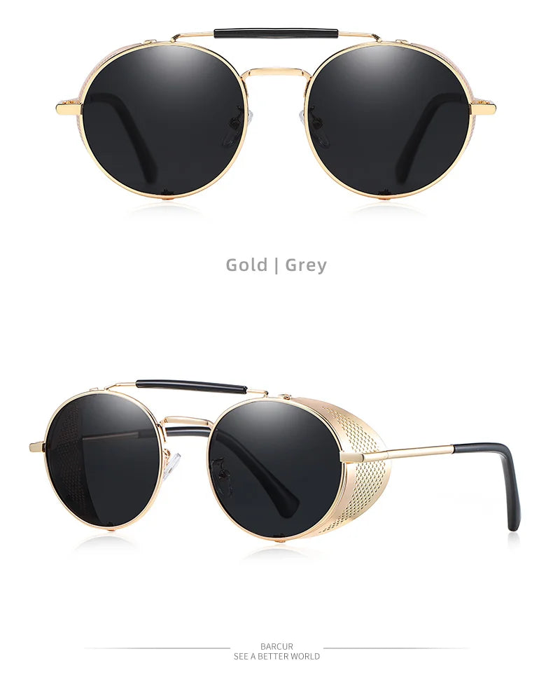 BARCUR Vintage Retro Round Polarized Steampunk Sunglasses Men Sun Glasses For Women Style UV400 Protection