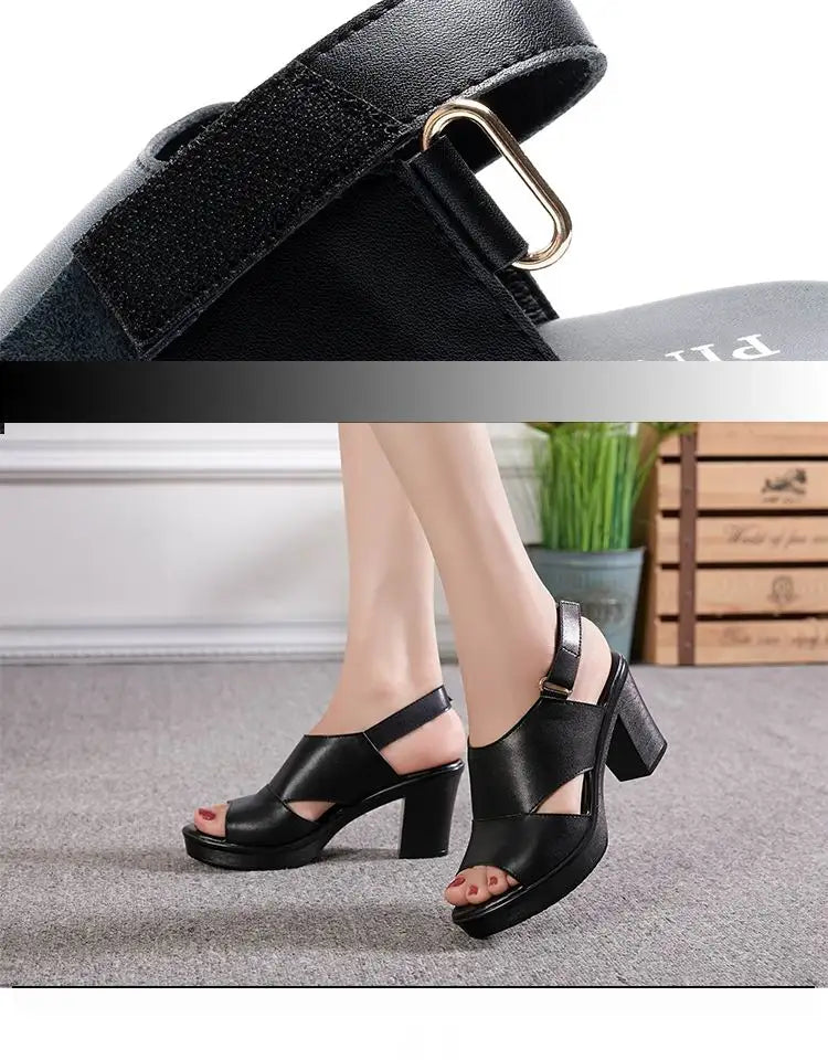 Genuine Leather Women’s Platform Sandals Thick Sole High Heels Summer Shoes