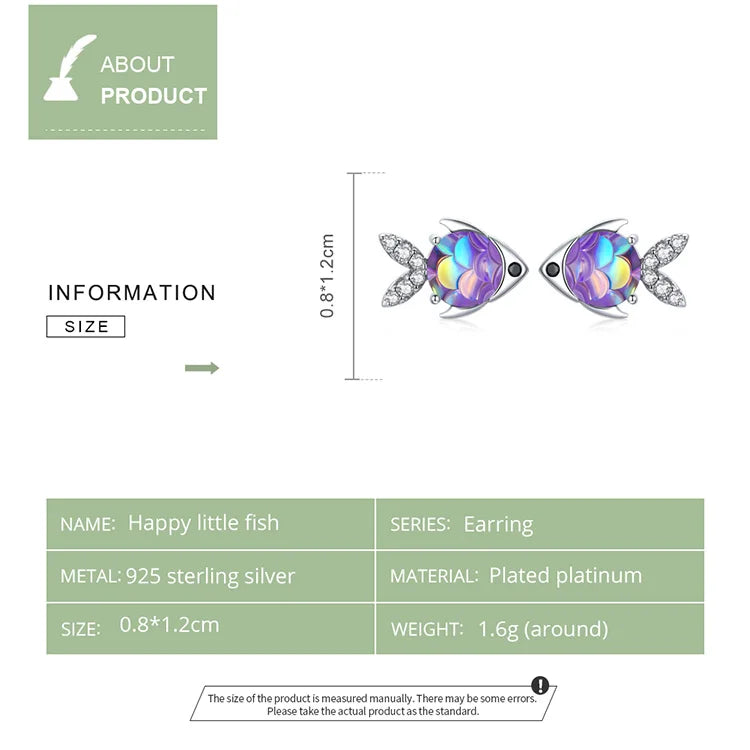 Bamoer 925 Sterling Silver Purple Fish Jewelry Set Happy Tropical Litte Fish Earrings Necklace for Women Fashion Jewelry SCE1028