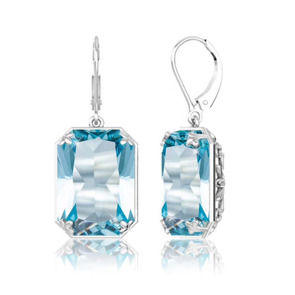 Szjinao 925 Sterling Sliver Women Earrings Vintage Aquamarine Gemstone Wedding Party Drop Earring Handmade Designer Jewelry