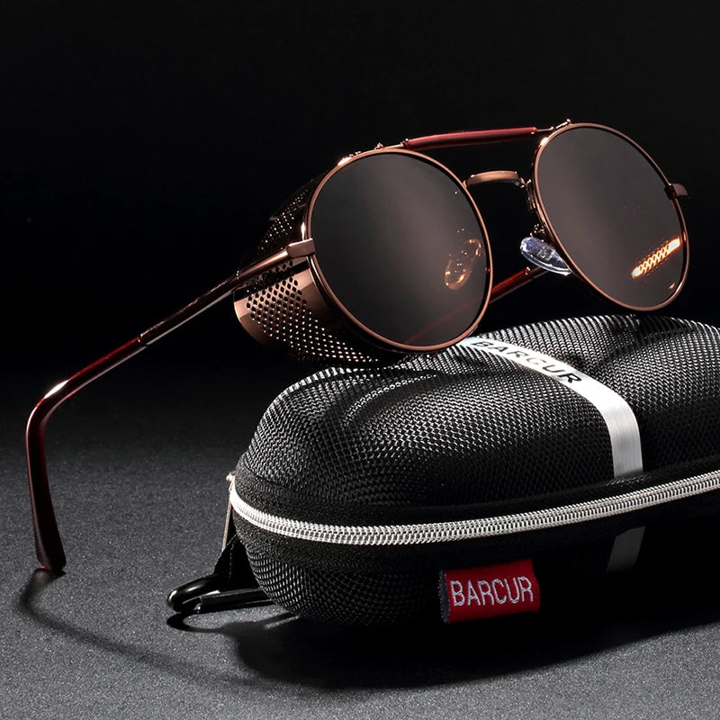 BARCUR Vintage Retro Round Polarized Steampunk Sunglasses Men Sun Glasses For Women Style UV400 Protection