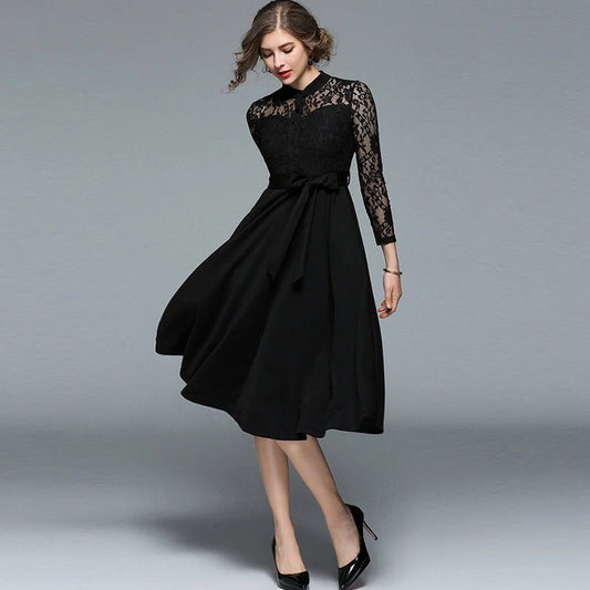 Women’s Hollowed-out Lace Patchwork Lace-Up Skirt