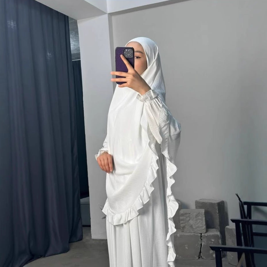Ramadan Long Khimar with Dress Hijab Eid Muslim Headcarf Women Jilbab 2 Piece Set Jubha Islamic Hijabs Musulman Prayer Garment