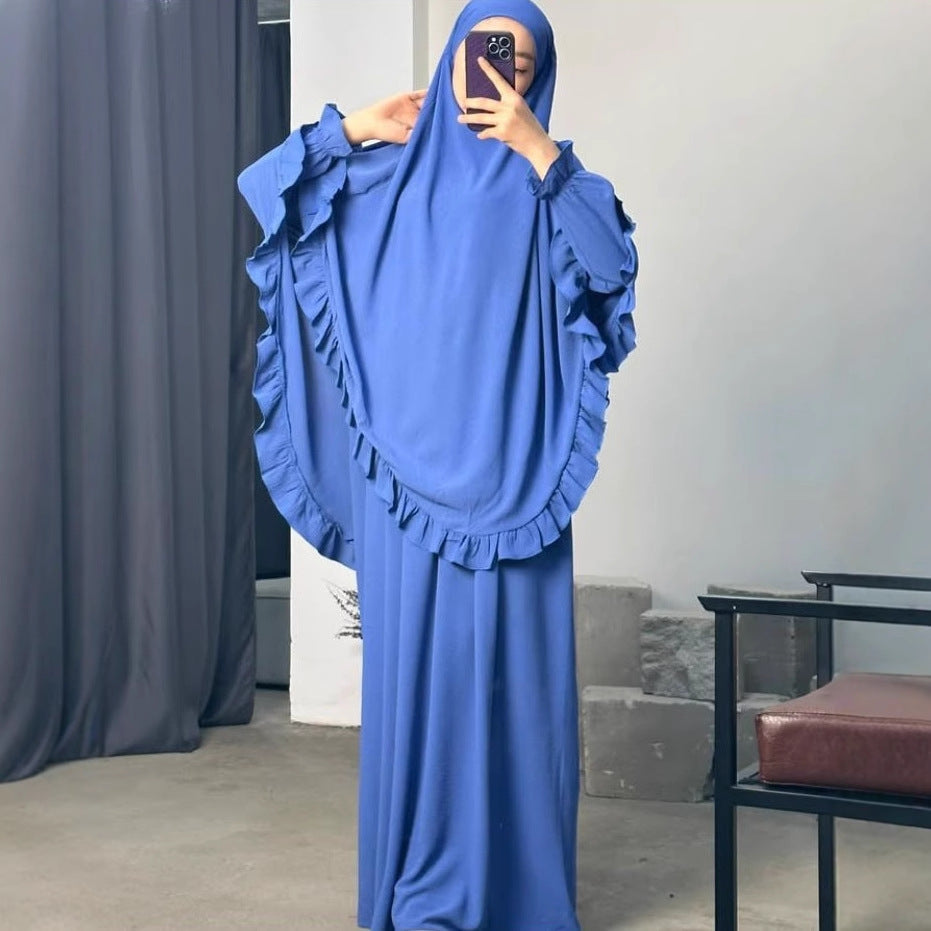 Ramadan Long Khimar with Dress Hijab Eid Muslim Headcarf Women Jilbab 2 Piece Set Jubha Islamic Hijabs Musulman Prayer Garment