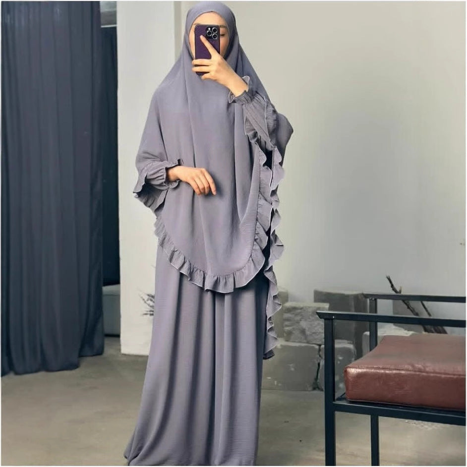 Ramadan Long Khimar with Dress Hijab Eid Muslim Headcarf Women Jilbab 2 Piece Set Jubha Islamic Hijabs Musulman Prayer Garment