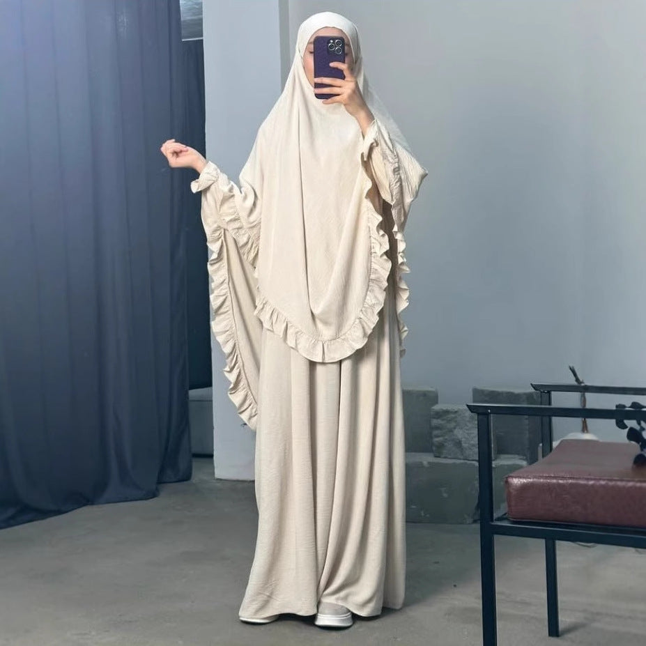 Ramadan Long Khimar with Dress Hijab Eid Muslim Headcarf Women Jilbab 2 Piece Set Jubha Islamic Hijabs Musulman Prayer Garment
