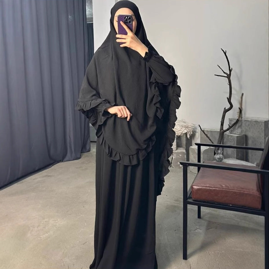 Ramadan Long Khimar with Dress Hijab Eid Muslim Headcarf Women Jilbab 2 Piece Set Jubha Islamic Hijabs Musulman Prayer Garment