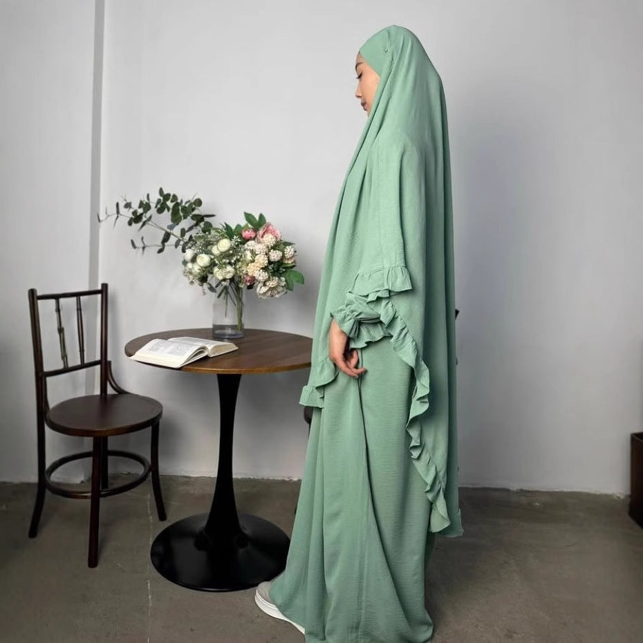 Ramadan Long Khimar with Dress Hijab Eid Muslim Headcarf Women Jilbab 2 Piece Set Jubha Islamic Hijabs Musulman Prayer Garment