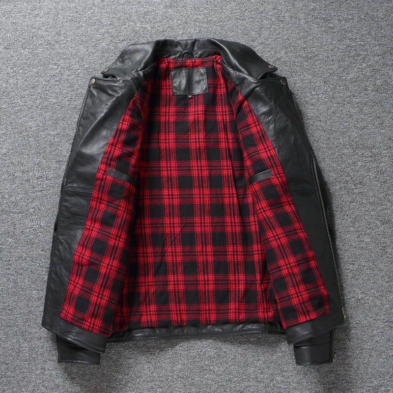 2024 New Style Autumn Winter First Layer Cowhide Leather Lapel Coat Men‘s Slim Short Youth Heavy Industry Motorcycle Jackets
