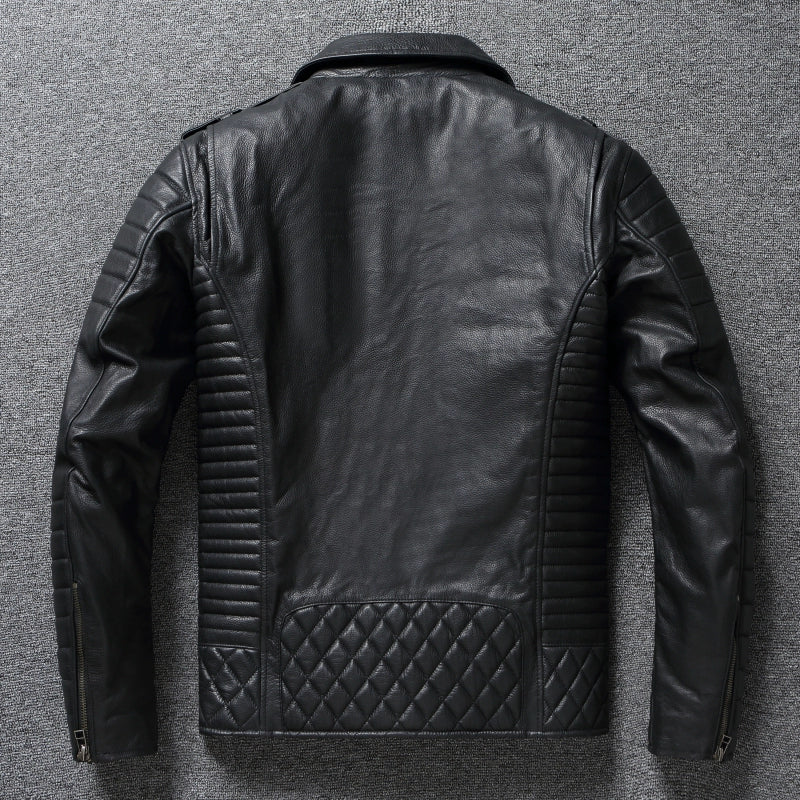 2024 New Style Autumn Winter First Layer Cowhide Leather Lapel Coat Men‘s Slim Short Youth Heavy Industry Motorcycle Jackets