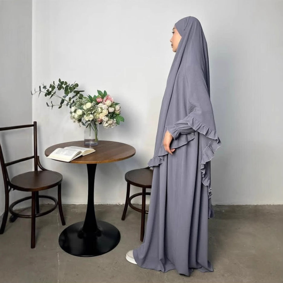 Ramadan Long Khimar with Dress Hijab Eid Muslim Headcarf Women Jilbab 2 Piece Set Jubha Islamic Hijabs Musulman Prayer Garment