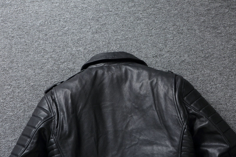2024 New Style Autumn Winter First Layer Cowhide Leather Lapel Coat Men‘s Slim Short Youth Heavy Industry Motorcycle Jackets