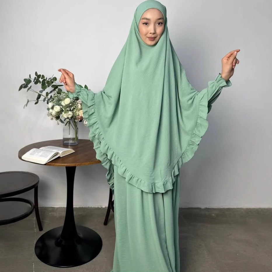 Ramadan Long Khimar with Dress Hijab Eid Muslim Headcarf Women Jilbab 2 Piece Set Jubha Islamic Hijabs Musulman Prayer Garment