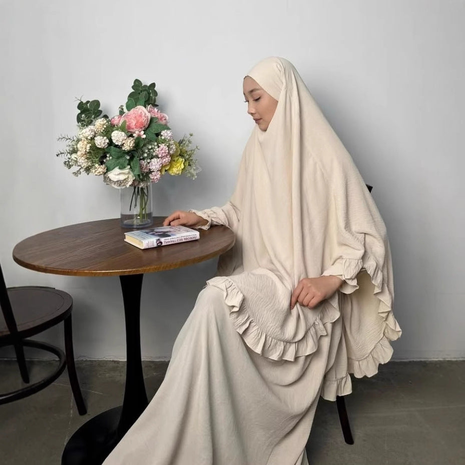 Ramadan Long Khimar with Dress Hijab Eid Muslim Headcarf Women Jilbab 2 Piece Set Jubha Islamic Hijabs Musulman Prayer Garment