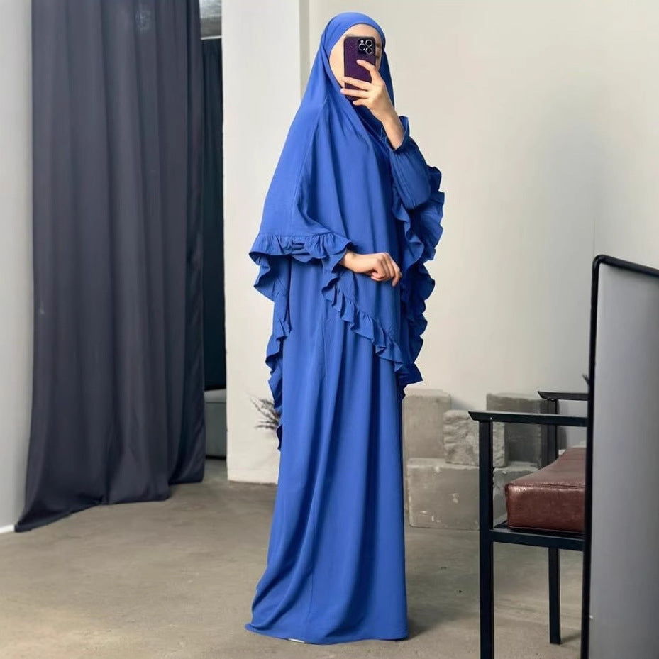 Ramadan Long Khimar with Dress Hijab Eid Muslim Headcarf Women Jilbab 2 Piece Set Jubha Islamic Hijabs Musulman Prayer Garment
