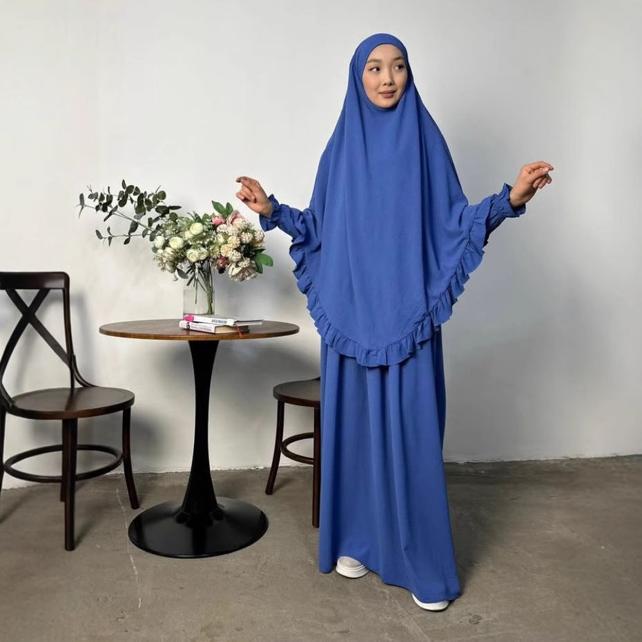 Ramadan Long Khimar with Dress Hijab Eid Muslim Headcarf Women Jilbab 2 Piece Set Jubha Islamic Hijabs Musulman Prayer Garment