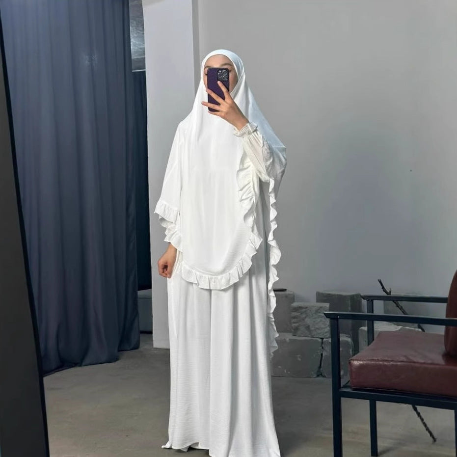 Ramadan Long Khimar with Dress Hijab Eid Muslim Headcarf Women Jilbab 2 Piece Set Jubha Islamic Hijabs Musulman Prayer Garment