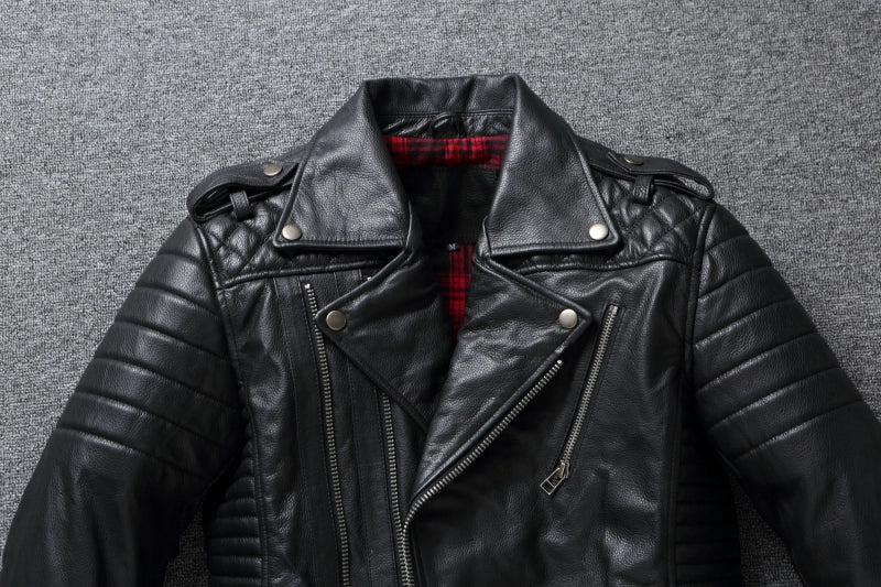 2024 New Style Autumn Winter First Layer Cowhide Leather Lapel Coat Men‘s Slim Short Youth Heavy Industry Motorcycle Jackets