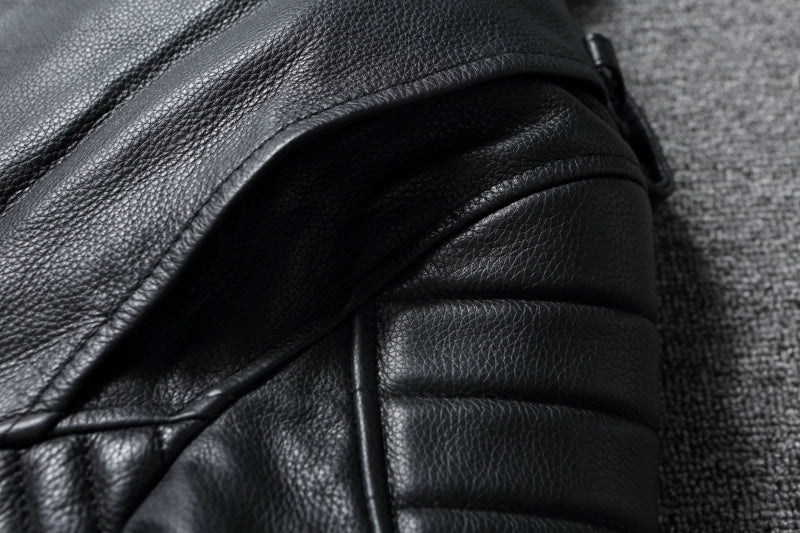 2024 New Style Autumn Winter First Layer Cowhide Leather Lapel Coat Men‘s Slim Short Youth Heavy Industry Motorcycle Jackets
