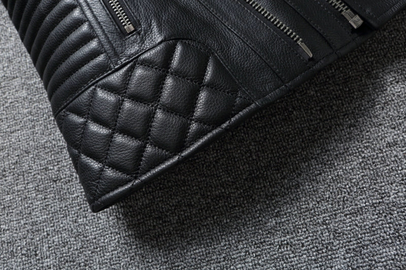 2024 New Style Autumn Winter First Layer Cowhide Leather Lapel Coat Men‘s Slim Short Youth Heavy Industry Motorcycle Jackets