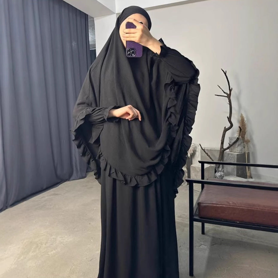 Ramadan Long Khimar with Dress Hijab Eid Muslim Headcarf Women Jilbab 2 Piece Set Jubha Islamic Hijabs Musulman Prayer Garment