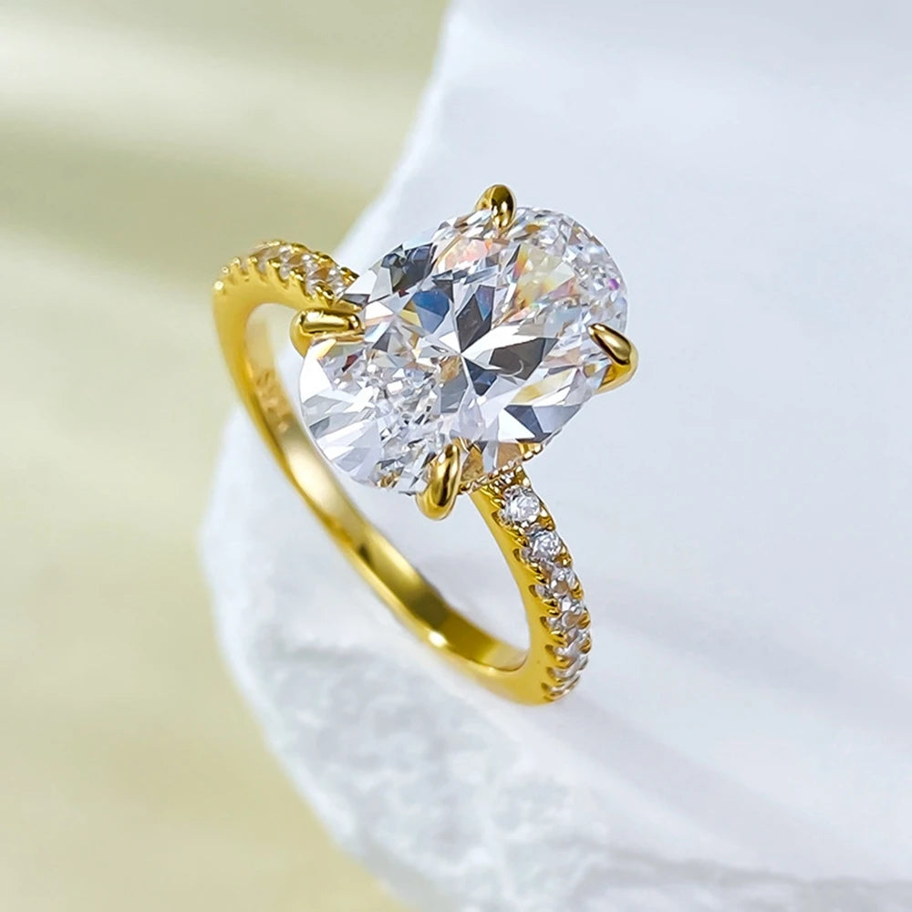 18K Gold Plated 925 Sterling Silver Oval Sapphire Ring – Classic Wedding & Engagement Jewelry for Women