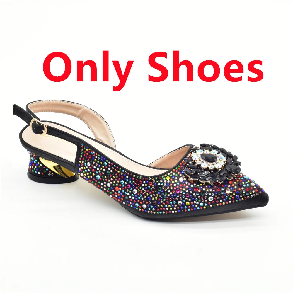 New Italian Shoe and Bag 2025 High Quality Luxury Full Diamond Italian Shoes and Bags Matching Set Decorated with Rhinestone