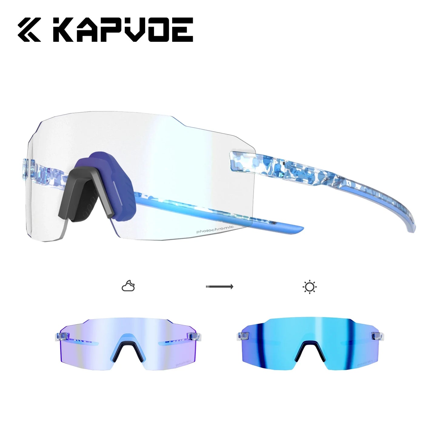 Kapvoe Light-Weight Photochromic Runnning Sunglasses Cycling Glasses for Men Adjustable Nose Pad Women UV400 Hiking Eyewear