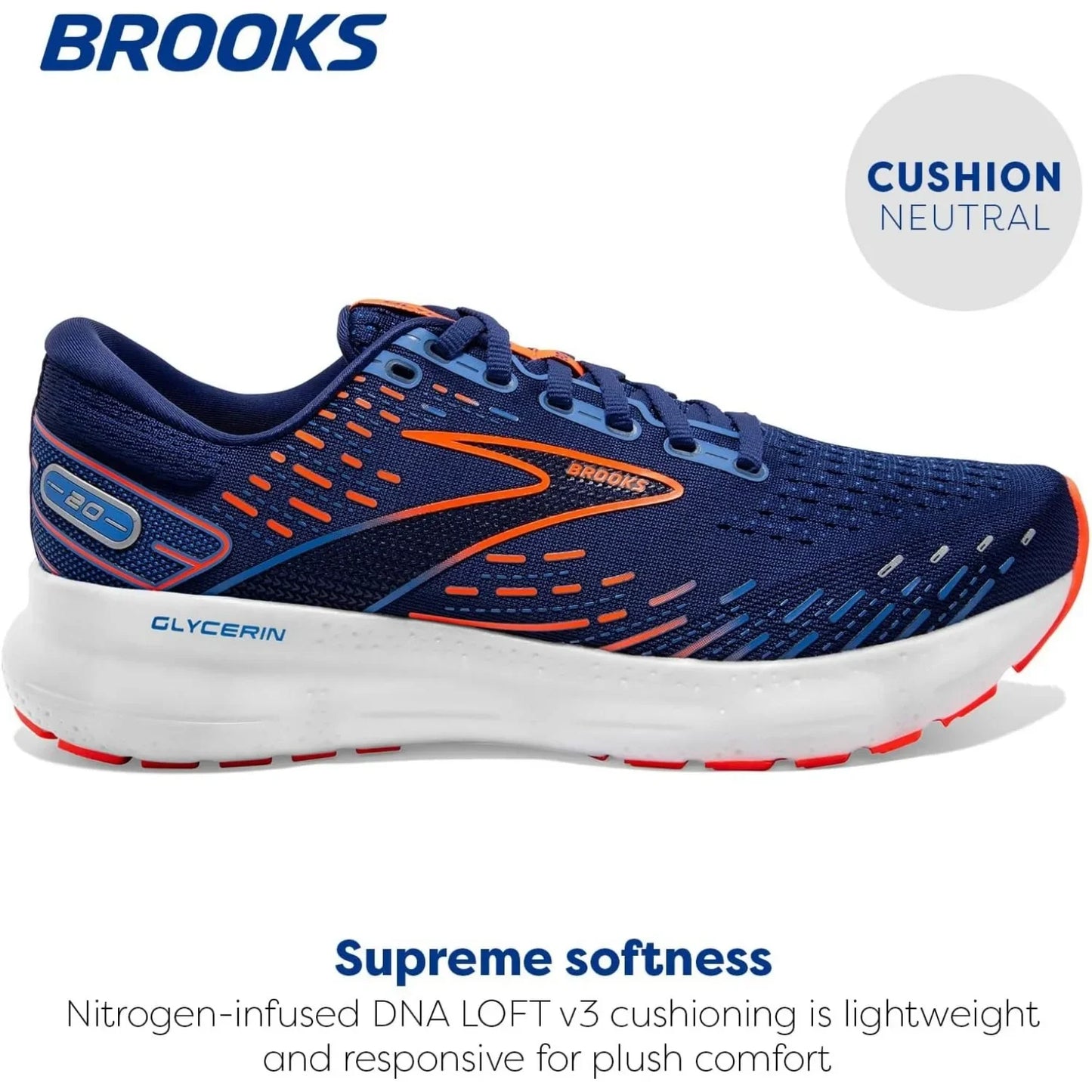 Brooks Men’s Glycerin GTS 20 Running Shoes Casual Sneakers  Provides A Lightweight Fit and Responsive Cushioning for Every Step