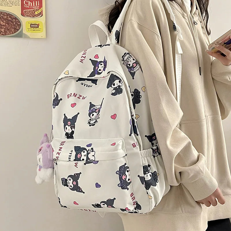 2024 Sanrio Cute Kuromi Melody Cinnamoroll Large Capacity Backpack Boys Girls Cartoon Hello Kitty Kawaii Canvas Schoolbag