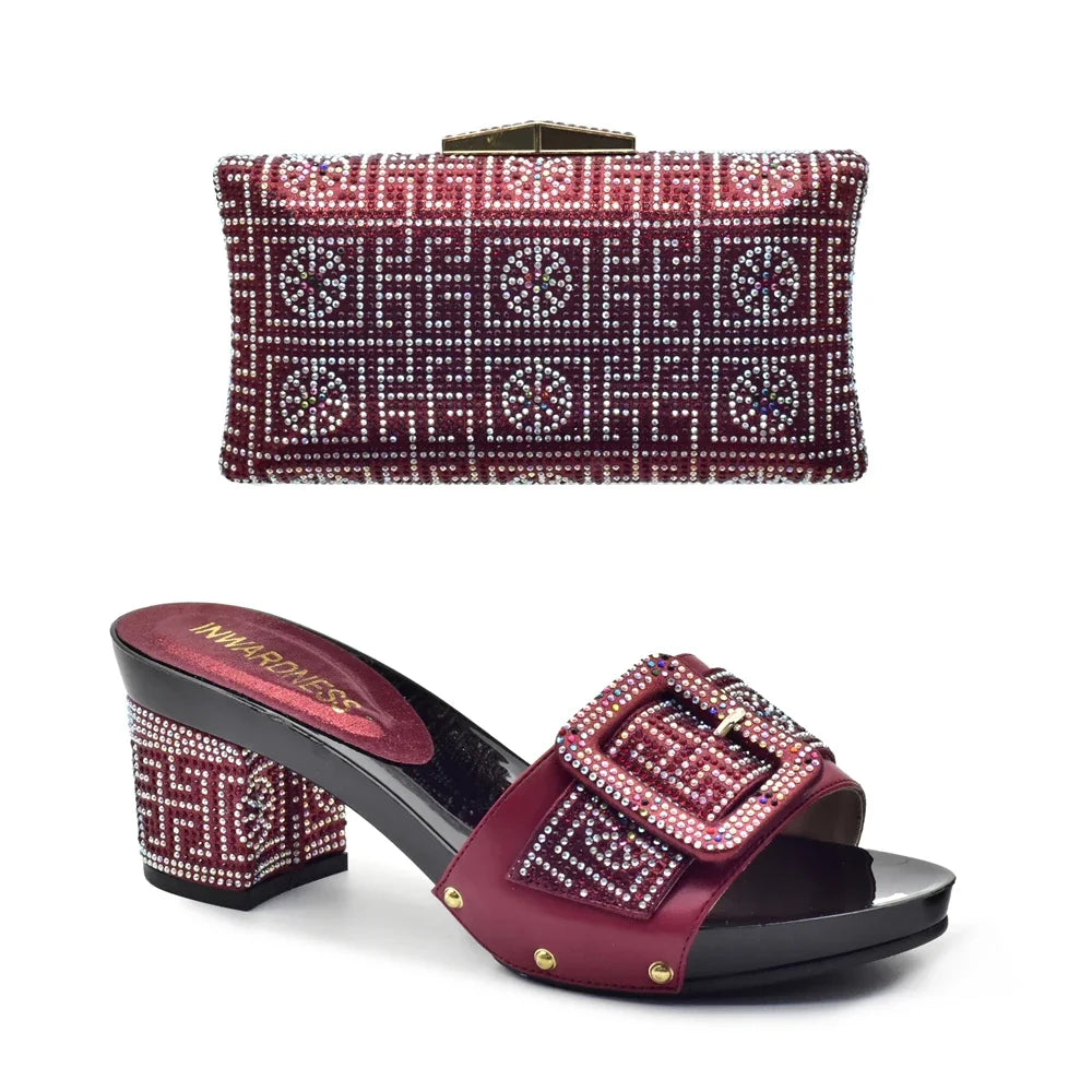 Peep Toe Slingback Pumps & Matching Bags – Italian Style  Party Shoe Set with Rhinestone Luxury (Sizes 37-43)