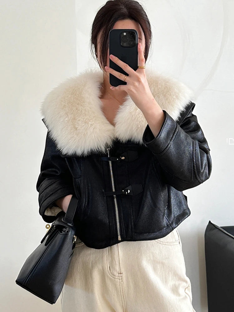 2023 New Fashion Womens Puffer Jackets Winter Natural Fox Fur Collar Goose Down Jackets Parkas Luxury Clothing