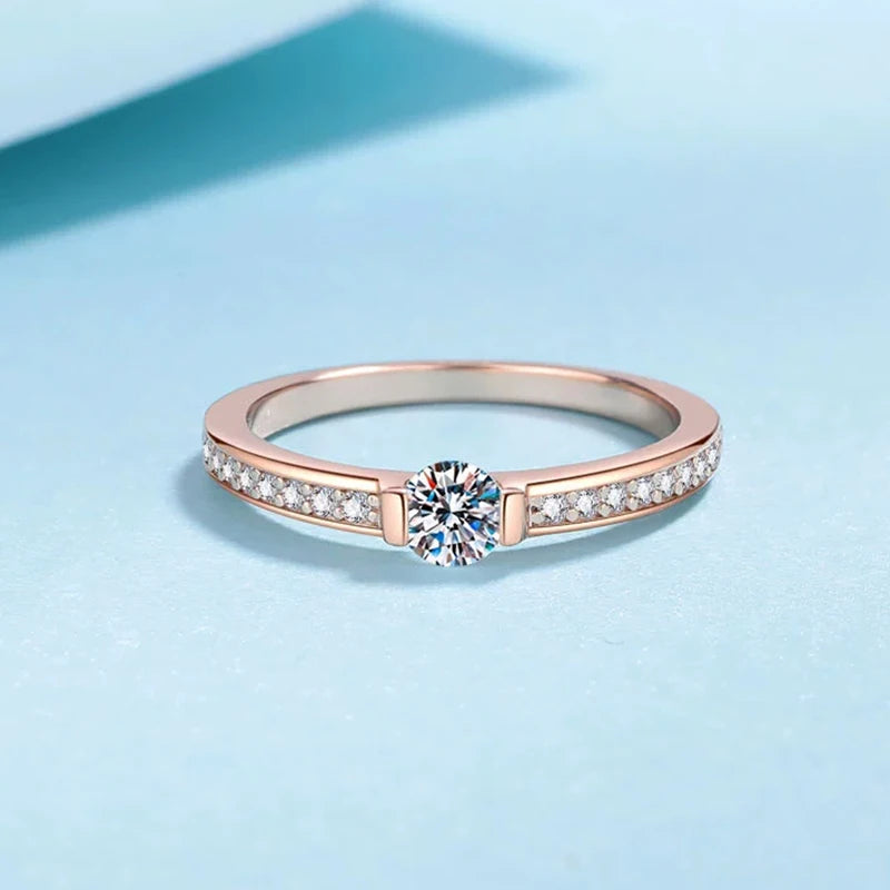 Tezzc 0.3ct D Color Moissanite Eternity Ring 925 Sterling Silver Women Ring Champagne color Commitment Wedding Jewelry With GRA