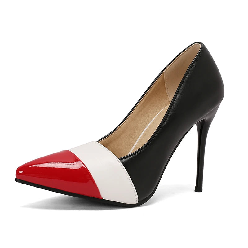 Women’s Mixed Colour Stiletto Pumps – Thin High Heels Pointed Toe Office Shoes
