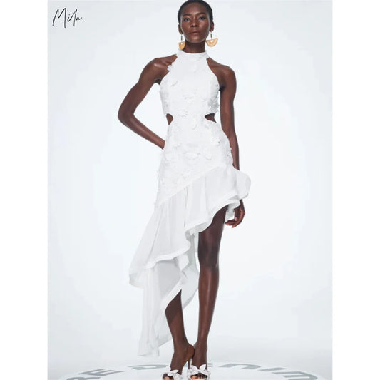 Mila Halter Neck Mermaid Wedding Party Dress Sleeveless Asymmetrical Customized Evening Dresses Embroidery vestidos de fiesta